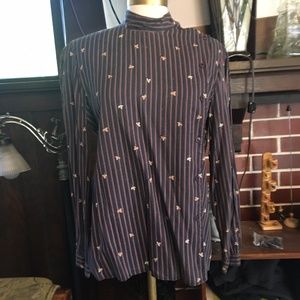 Vintage Jones New York Cotton Button-Down Mandarin Collar Black w/pinstripe Sz12